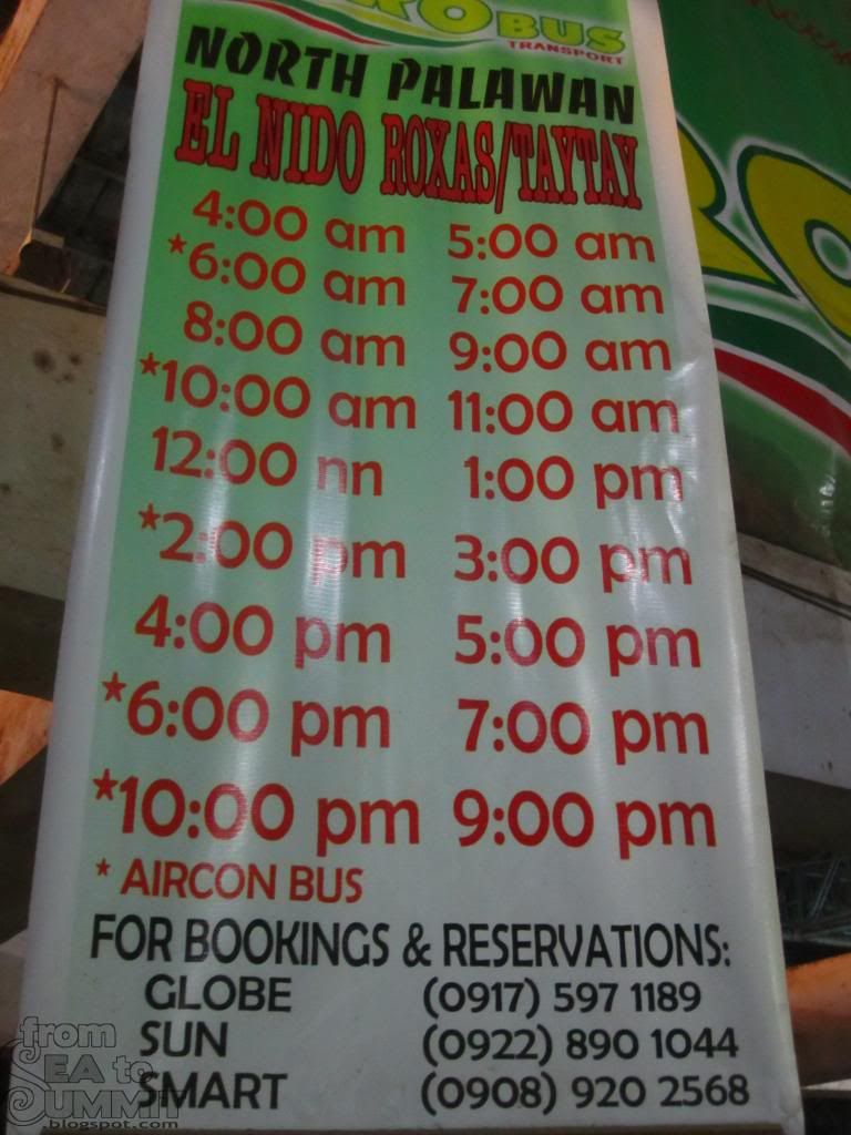RORO BUS schedule from Puerto Princesa to El Nido