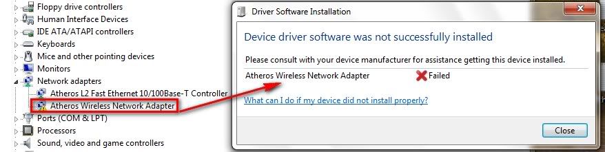 I have also tried the chipset drivers directly from atheros but same problem.