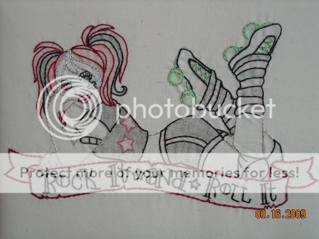 Roller Derby Babe (crayontinting + embroidery) NEEDLEWORK