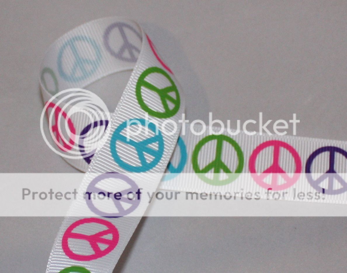 Pastel Peace Sign Grosgrain 7/8 Ribbon for Hairbows  